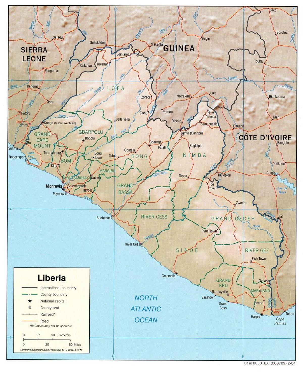 Liberya haritası, coğrafi harita 