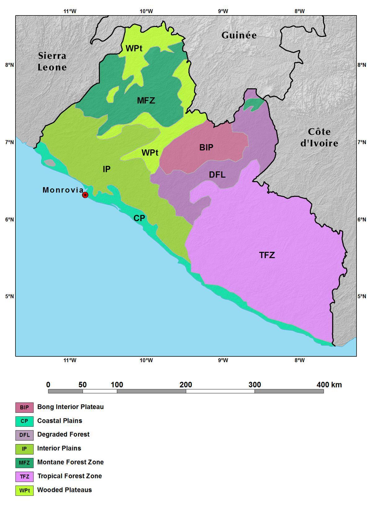 Liberya haritası Dağları