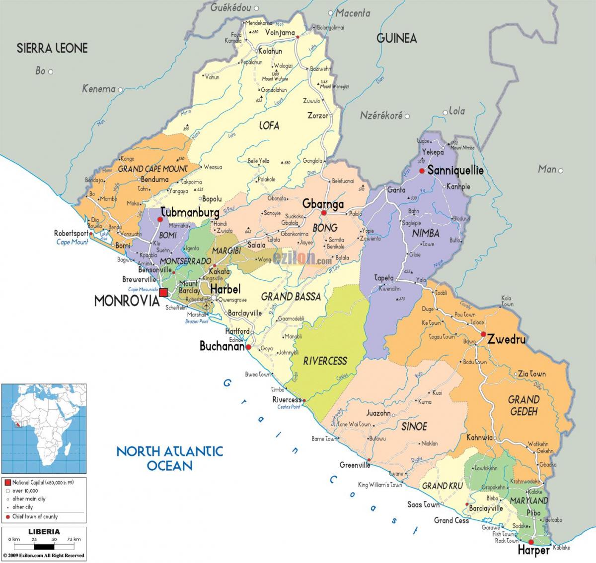 Liberya siyasi haritası 