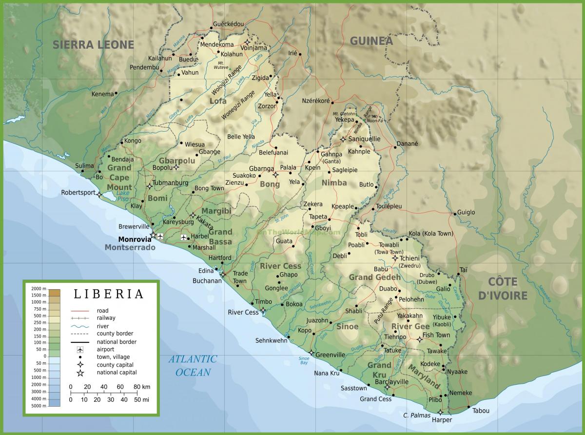 Liberya fiziki haritası çizmek 