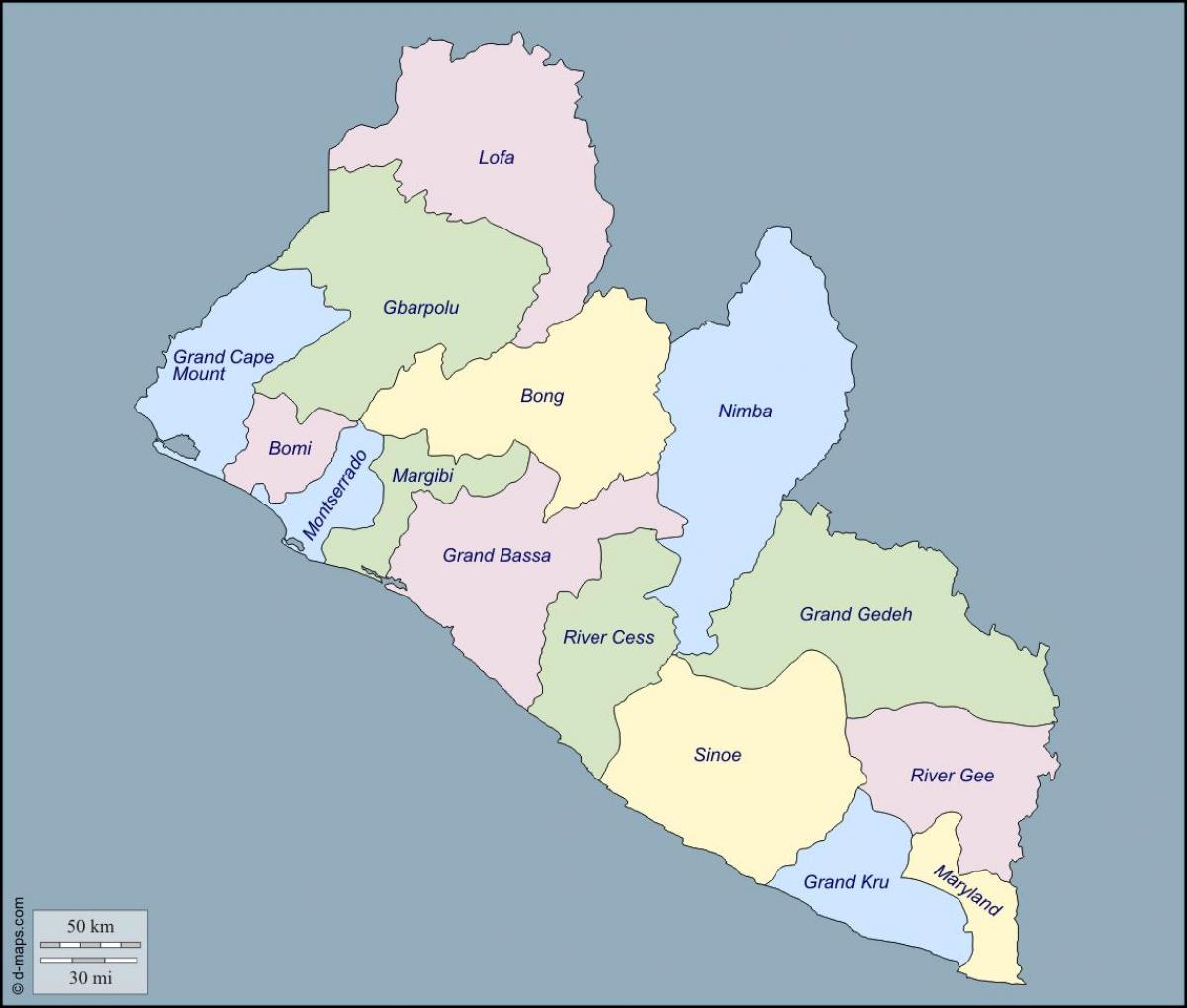 Liberya ilçeler haritası 